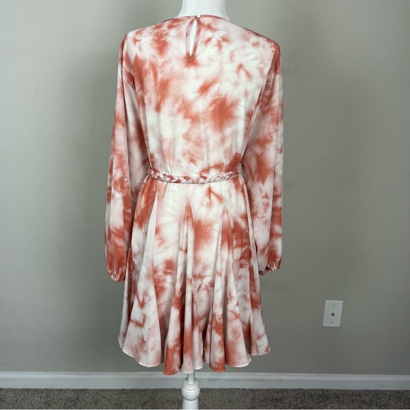 GIANNI BINI TIE DYE MINI DRESS WITH BLOSY SLEEVES ROPE BELT SIZE XS - Picture 9 of 13
